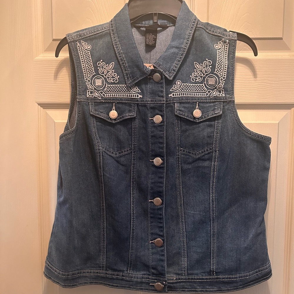 Baccini Blue Denim Vest with White Embroidery